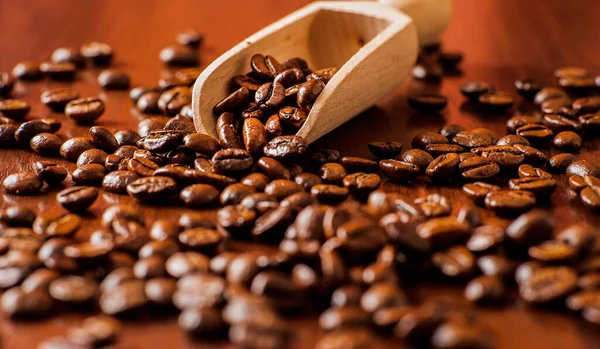 Closeup Coffee Beans Background Coffee Beans Wooden Table Background Ground — Stock Photo, Image