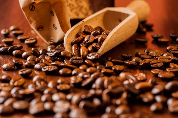 Closeup Coffee Beans Background Coffee Beans Wooden Table Background Ground — Stock Photo, Image