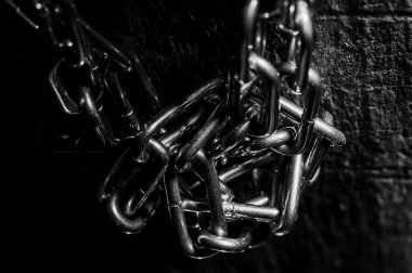 Zincir yığını - soyut metal arka plan. Kalın Rusty Metal Zinciri