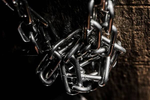Chain Heap Abstrakt Metall Bakgrund Tjock Rostig Metall Gamla Kedjor — Stockfoto