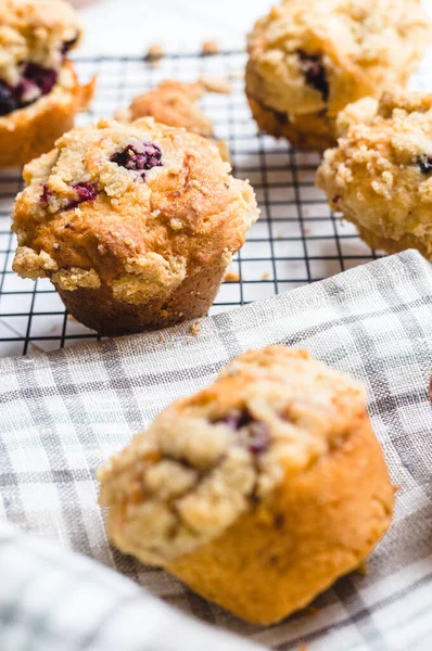 Blackberry Muffin Cooling Rack Rustic Napkin Royalty Free Stock Photos