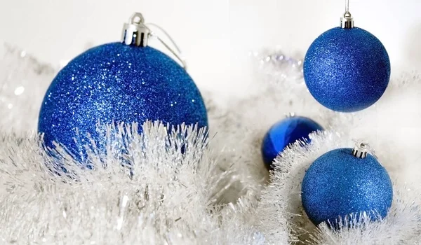 Quatro bolas decorativas de Natal azul — Fotografia de Stock