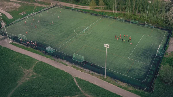 Soccer field from above. Sports field with a football field.