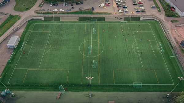 Soccer field from above. Sports field with a football field.