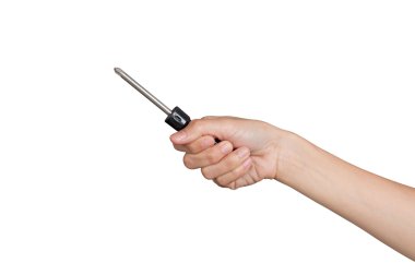 Beyaz bir arka plan üzerinde izole el ile tornavida