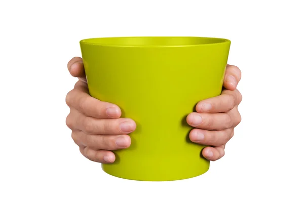 Mani che tengono vaso pianta — Foto Stock