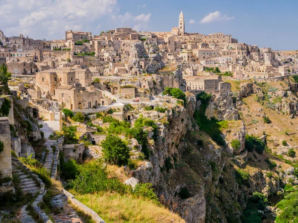 Nádherný Výhled Starobylé Město Matera Jeho Velkolepý Kaňon Oblast Basilicata — Stock fotografie