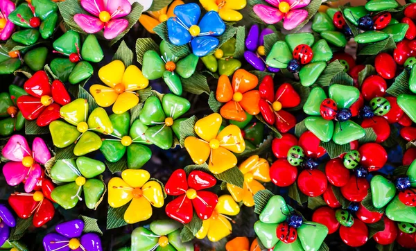 Bunches Colorful Flowers Made Typical Sulmona Confetti Sugar Coated Almonds — Stock Photo, Image
