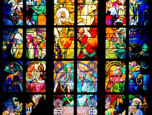 Impressionante Veduta Della Vetrata Liberty Alfons Mucha Cattedrale San Vito — Foto Stock