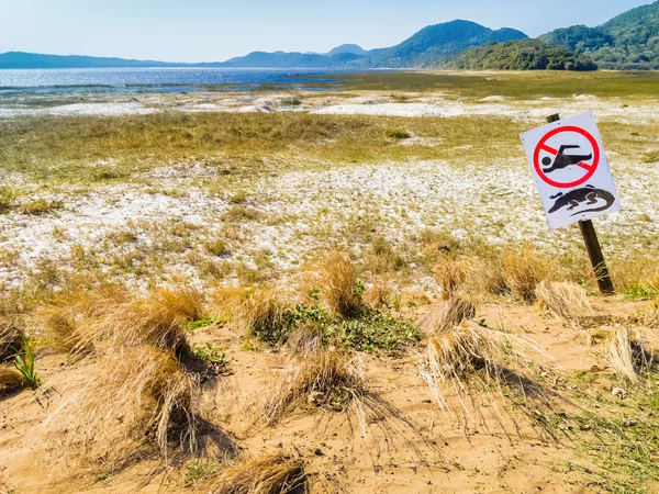South Africa, crocodile warning and no swimming sign — Stock Photo, Image