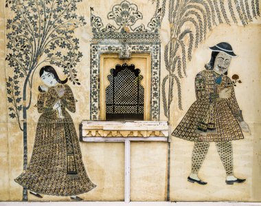 Romantic fresco painted in City Palace, Udaipur, India clipart