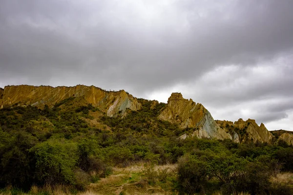 Novozélandské Clay Cliffs Omarama South Island Drsný Ale Krásný Terén — Stock fotografie
