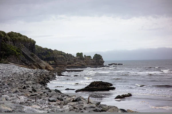 Panqueca Punakaiki Rochas Blowhole Walk Nova Zelândia Uma Formação Calcário — Fotografia de Stock