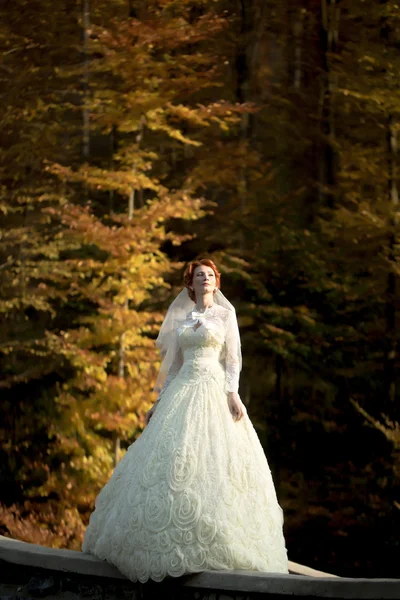 Eleganckie oblubienicy zamyślony zewnątrz — Zdjęcie stockowe