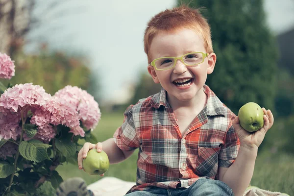 Laughing boy on picnic — Stock Photo, Image