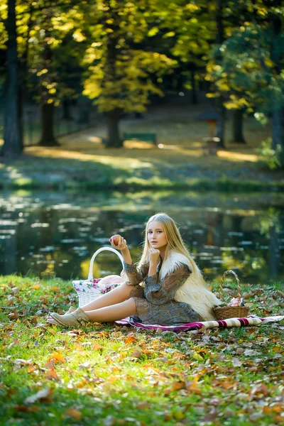 Chica bonita en el picnic — Foto de Stock