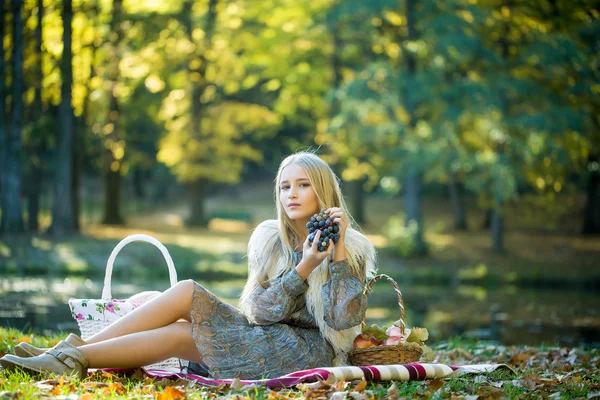 Красива дівчина на пікніку — стокове фото