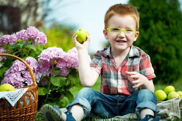 Grappige jongen op picknick — Stockfoto