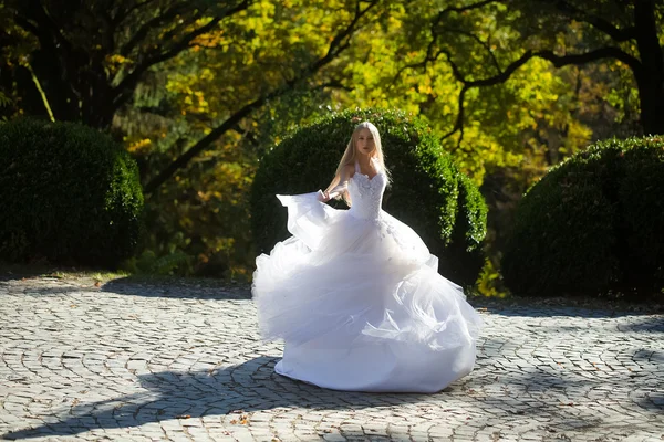 Sposa in bel vestito all'aperto — Foto Stock