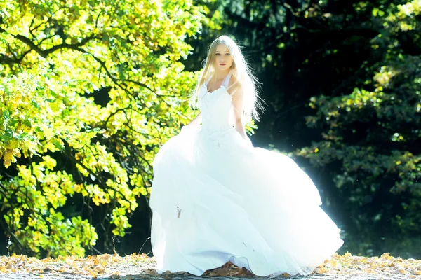 Невеста в красивом платье на открытом воздухе — стоковое фото