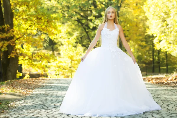 Noiva em belo vestido ao ar livre — Fotografia de Stock