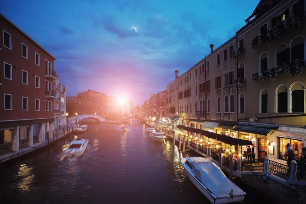 Night view of venetian canal — Stock Photo, Image