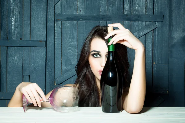 Sexy woman with wine — Stock Photo, Image