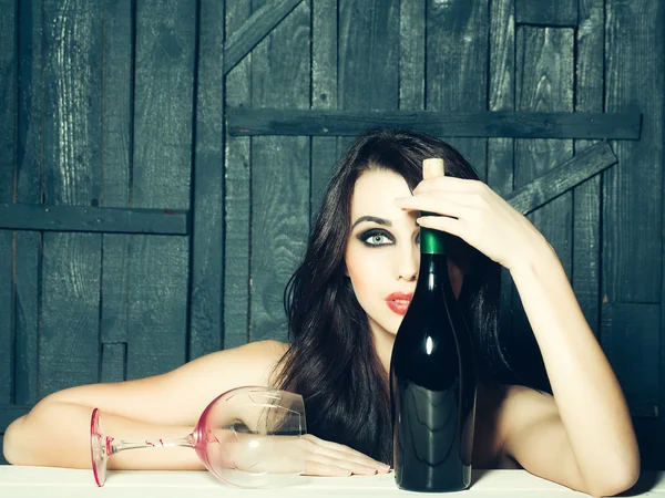 Sexy woman with wine