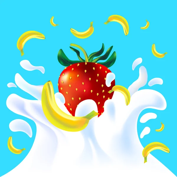 Banane et fraise au yaourt — Image vectorielle