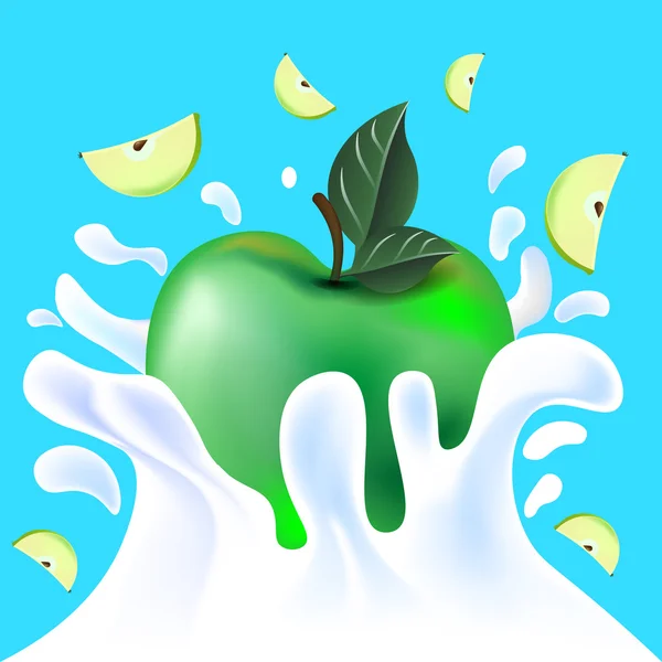 Grüner Apfel im Joghurt — Stockvektor