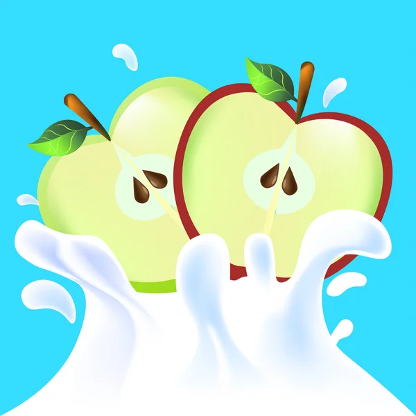 Metades de maçã em iogurte — Vetor de Stock