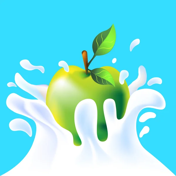 Ein Apfel im Joghurtspritzer — Stockvektor
