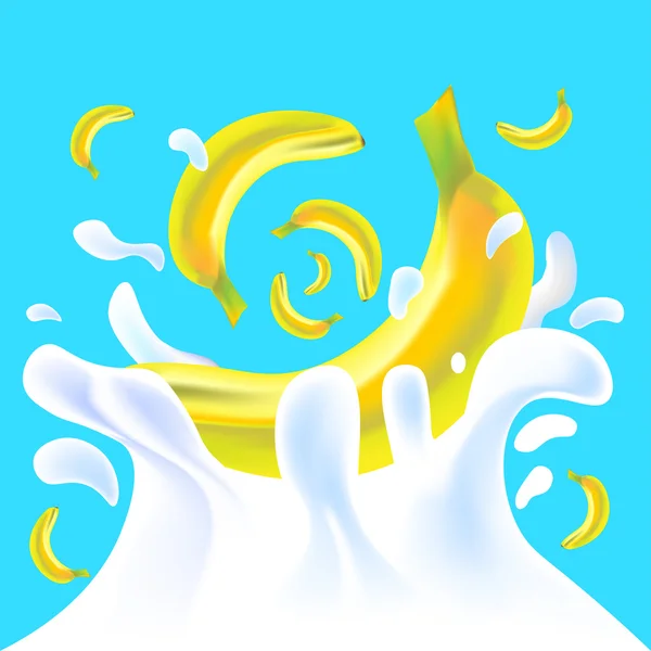 Gula banan i yoghurt — Stock vektor