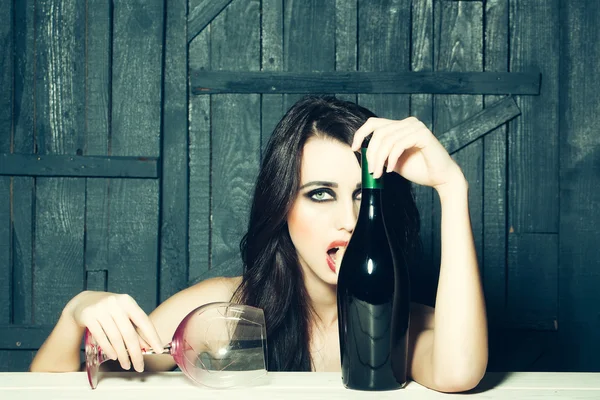 Sexy woman with wine — Stock Photo, Image