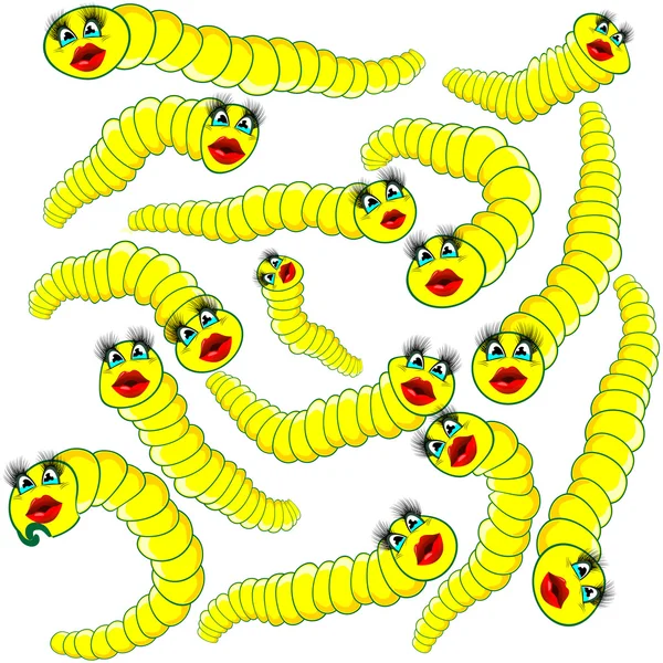 Funny yellow worms — Stock Vector