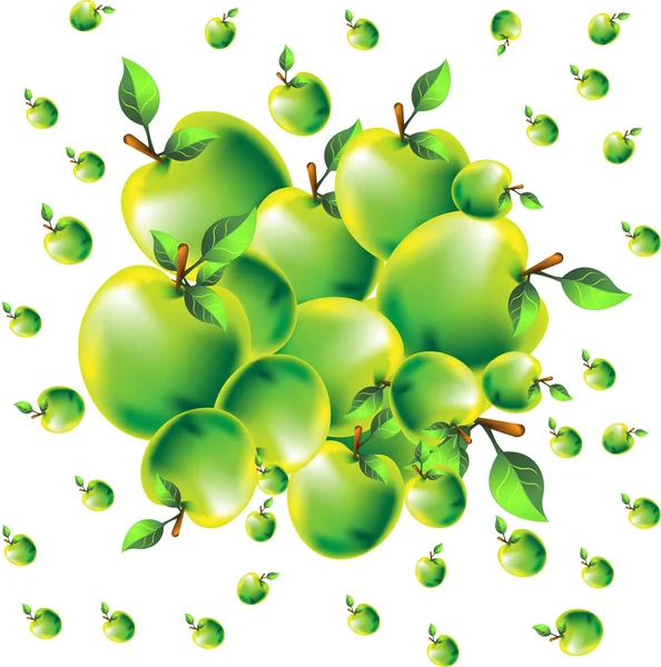 Grüne Vektoräpfel im Haufen — Stockvektor