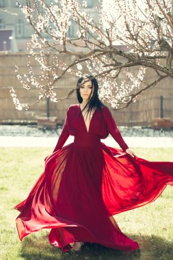 Çiçeklenme tree yakınındaki kız