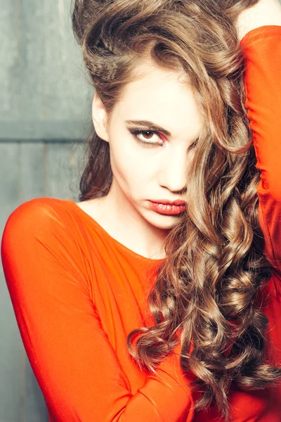 Woman with curly hair Stock Photo