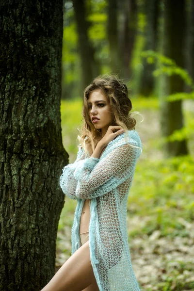 Sensual woman in forest — Stock Photo, Image