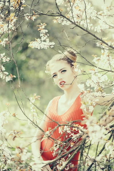 Chica bonita en flor — Foto de Stock