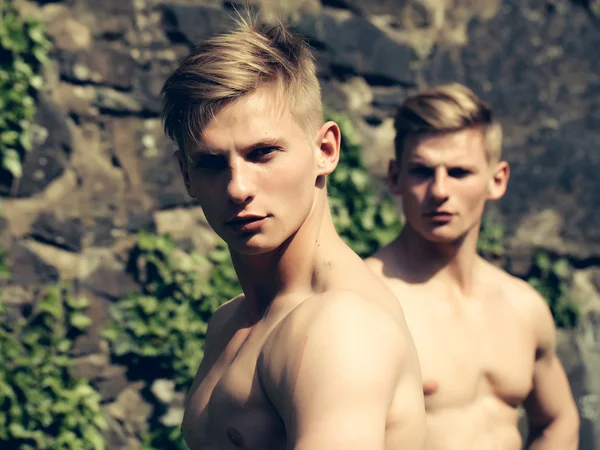 Taşlı duvar zemin üzerinde Kas İkizler