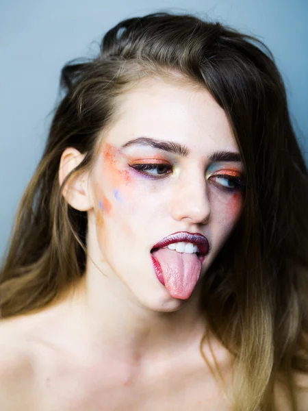 Dívka s oranžovou make-up — Stock fotografie