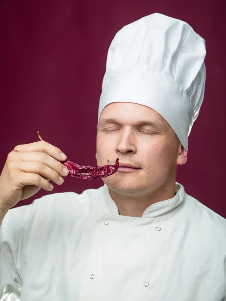 Chef with chili pepper — Stock Photo, Image