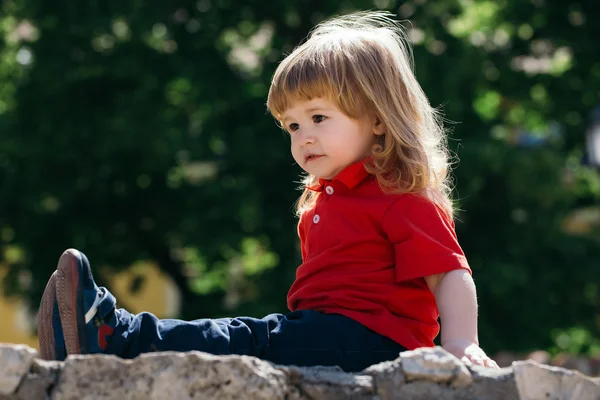 Little boy on the stone fence — Stock Photo, Image