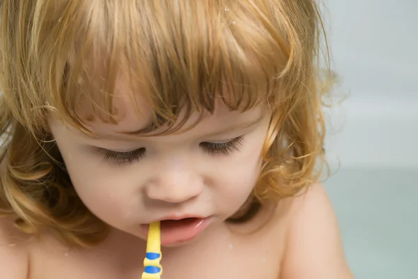 Baby boy with teeth brush — Stock Photo, Image