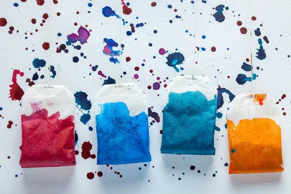 Colorful teabags in watercolor — Stock Photo, Image