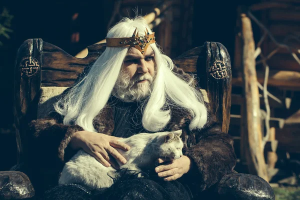 Παλιά druid κάθεται στην καρέκλα — Φωτογραφία Αρχείου