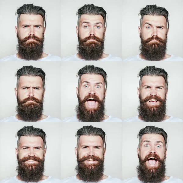 Collage of emotional bearded male faces — Stock Photo, Image