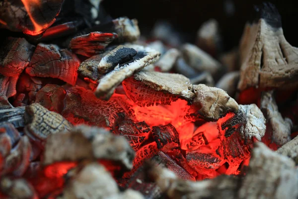 Charbon de bois brûlé dans le feu — Photo