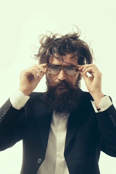 Бородатый человек сумасшедший ученый профессора в очках — стоковое фото